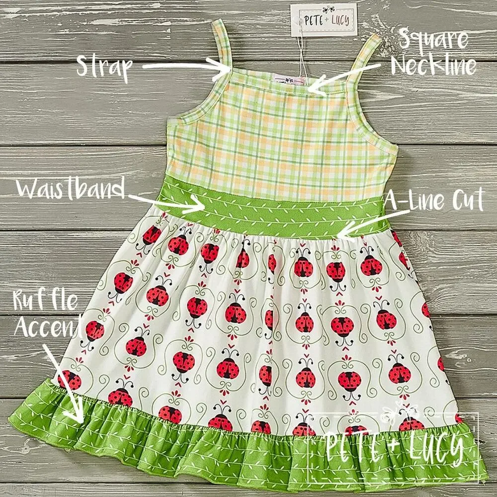 PETE + LUCY Lucky Ladybug Green Plaid Ruffle Sleeveless Dress 12-18 Months NEW